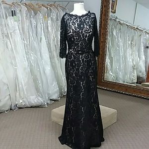 NWT Black lace over nude long sleeve